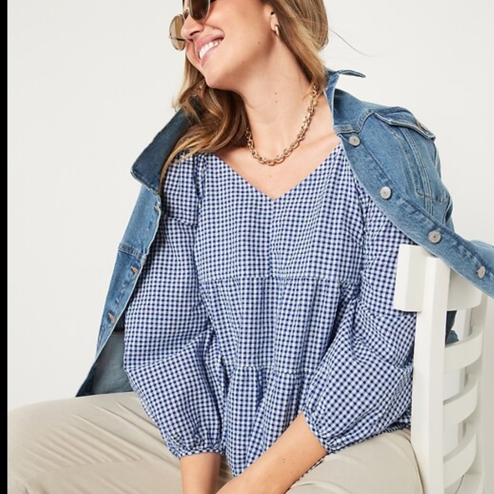 Old Navy Seersucker Gingham Tiered Top